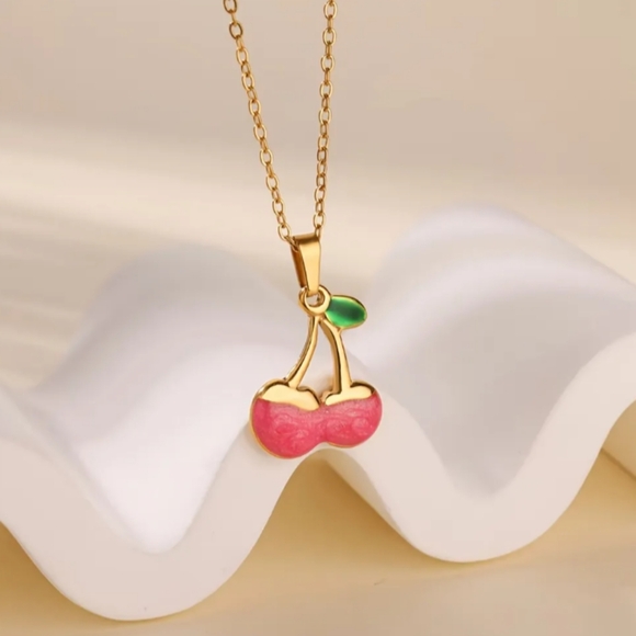 18K Gold Plated Cherry Pendant Necklace - Picture 1 of 2